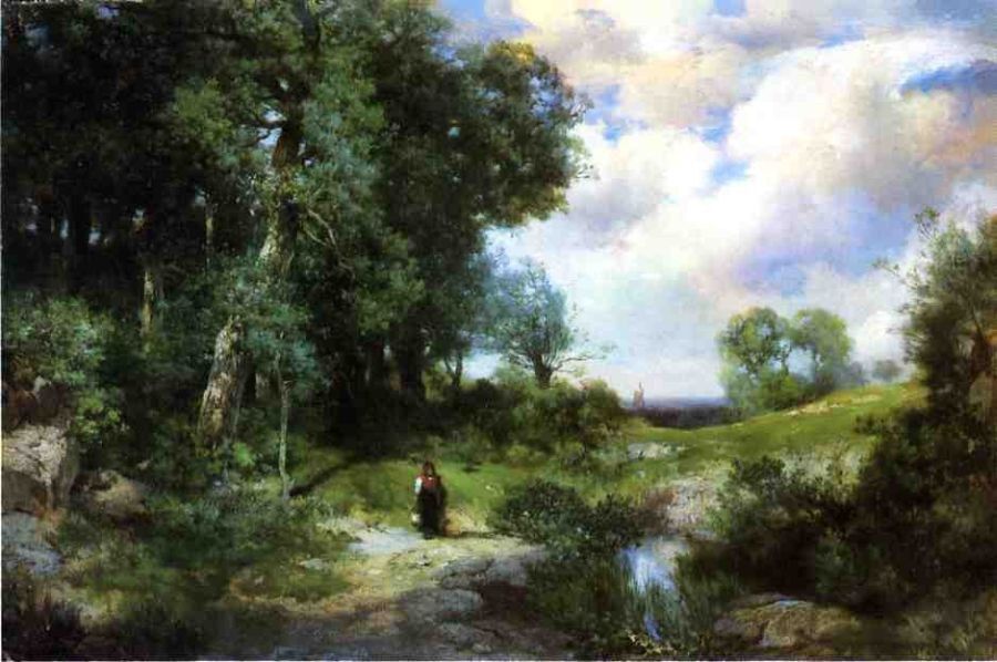 Thomas Moran Young Girl in a Long Island Landscape